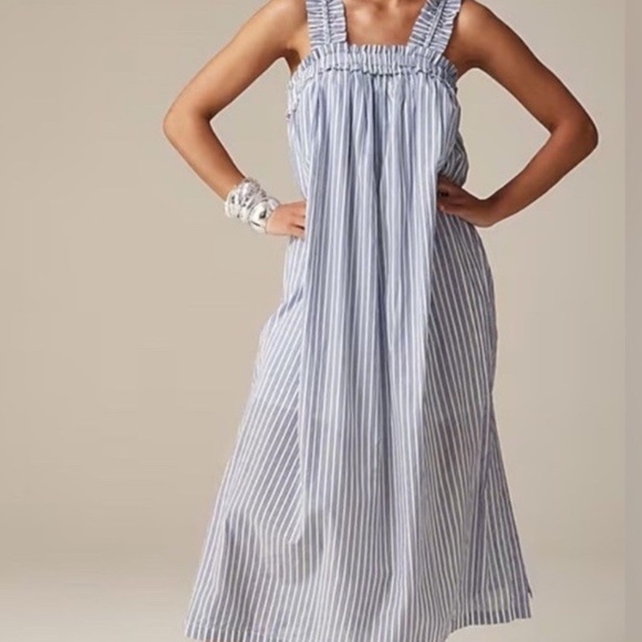 J. Crew voile ruffle-trim shift cotton dress Size XS Striped Midi Coastal Preppy - Picture 3 of 10
